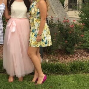 Very J Blue & Yellow Halter A-line Sundress with Cutout